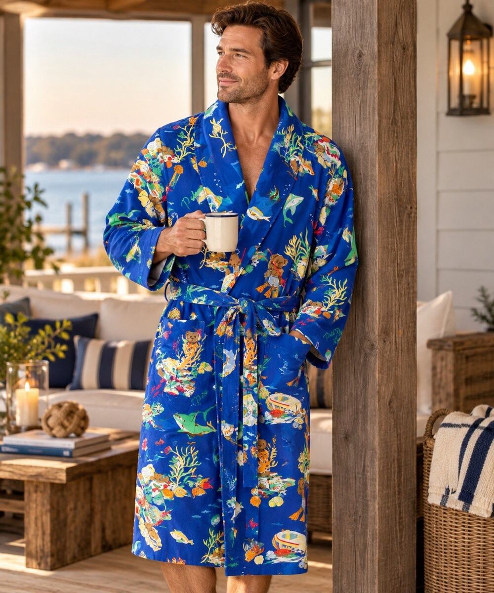 Polo Ralph Lauren Men’s L/XL Polo Bear Diver Ocean Sea Life Cotton Robe NWT